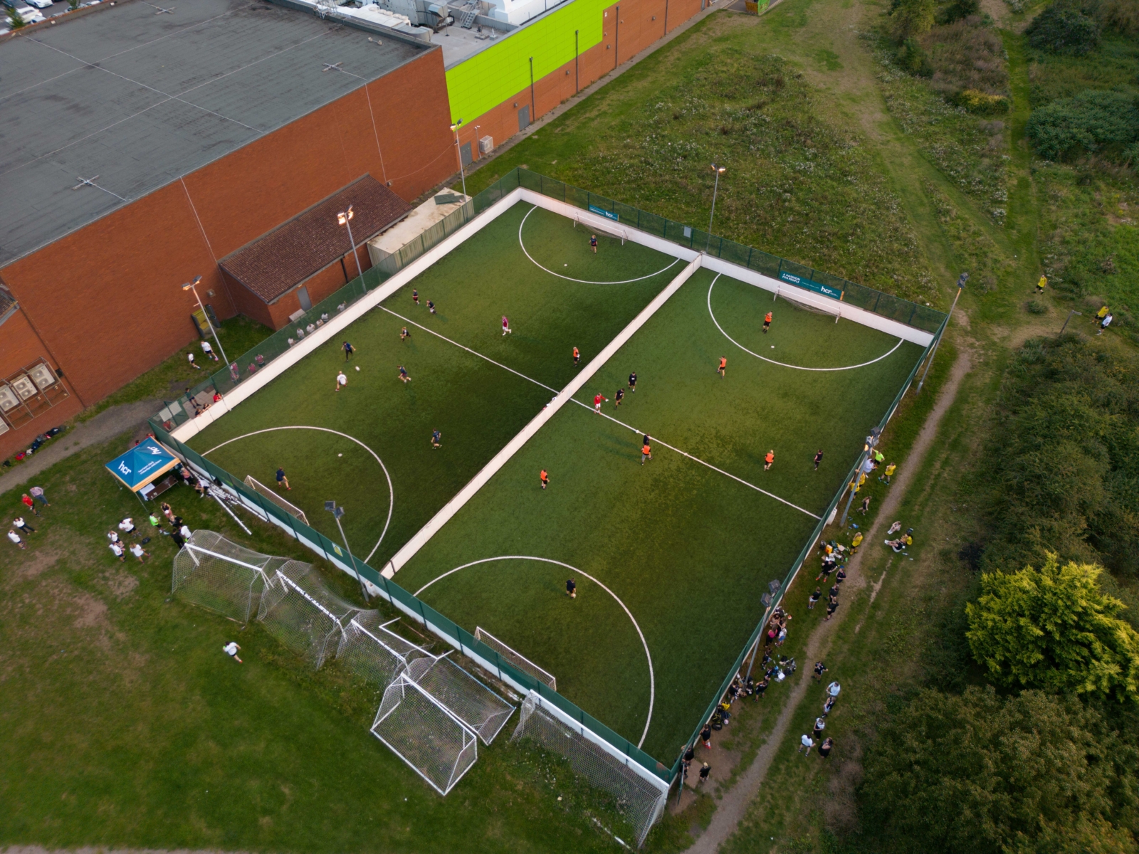 School building with football field