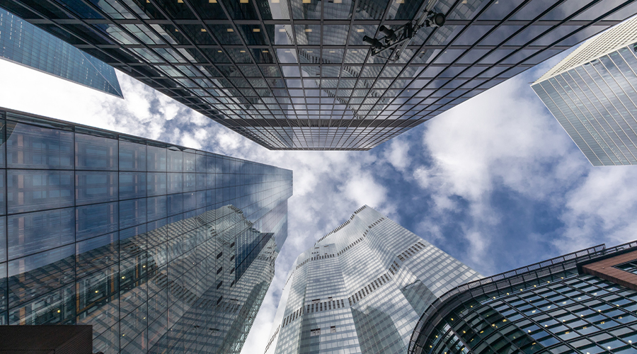 Skyscrapers and blue sky with a few clouds