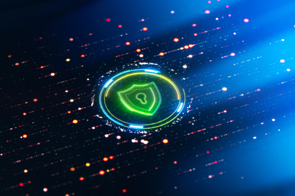 Technological background with green padlock in a circle