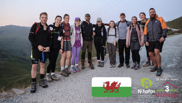 Group of solicitors standing on top of a mountain with Welsh Flag