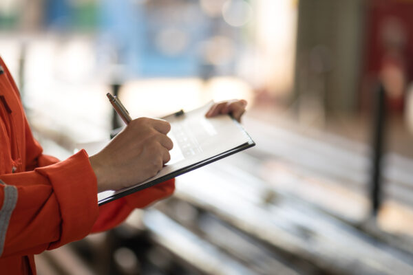 A woman marking off a checklist