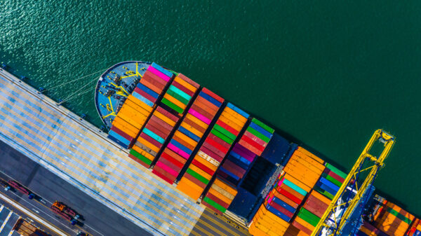 Aerial photo of a shipping container ship