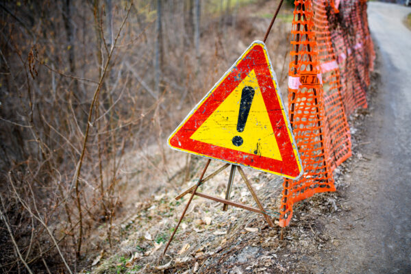 A warning sign on a construction site