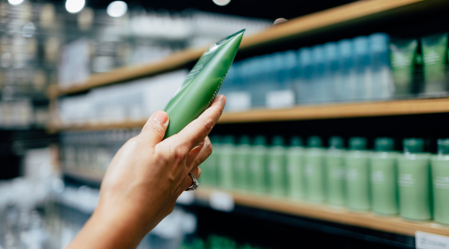 A customer holding a product