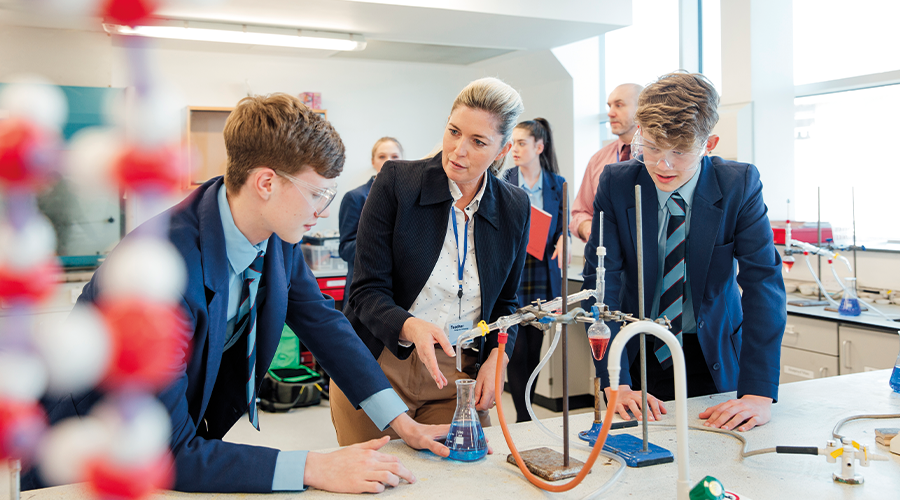 Pupils in school at a science class