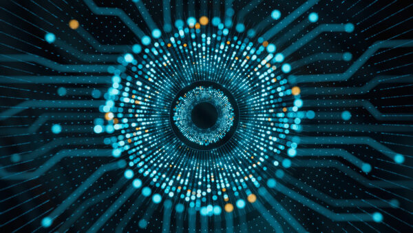 A graphical image of an eye made of data