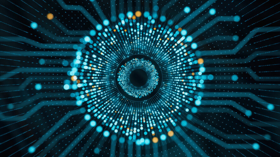 A graphical image of an eye made of data