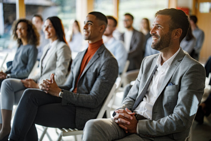 A group of people at a presentation