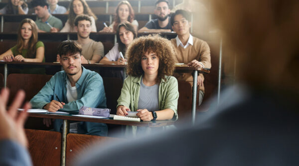A class room sitting at a college