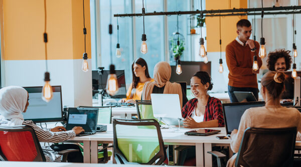 Employees working in an open office