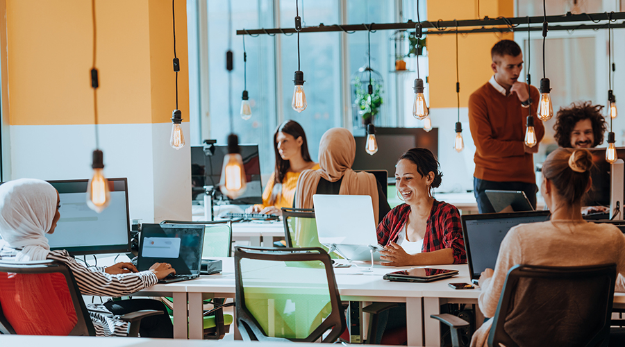 Employees working in an open office