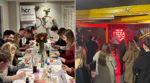 Two images of the HCR Law Emerge networking event