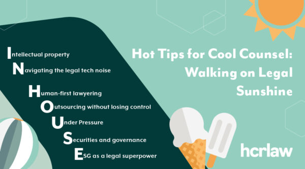 Summer-themed graphic with ice cream, sun and beach ball. Text: “Hot Tips for Cool Counsel: Walking on Legal Sunshine.”