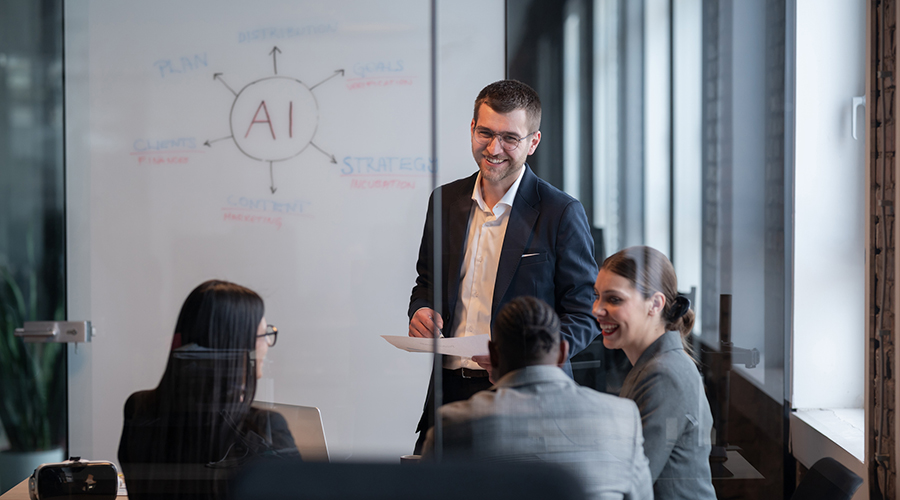 A productivity meeting at an office