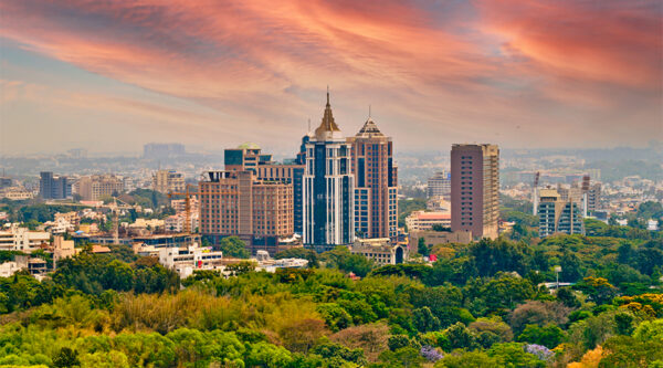 A skyline of an Indian city