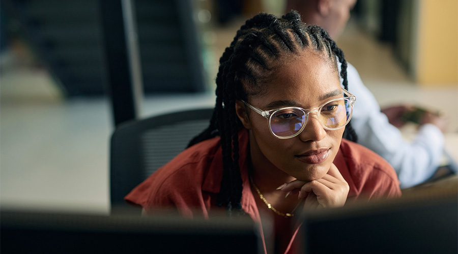 Female working at a computer