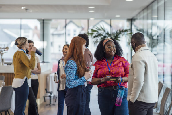 Workers in an office having a discussion