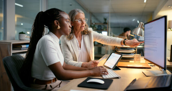 Two accountants at a computer