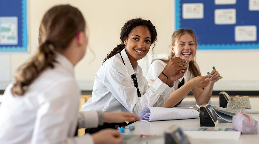 Students at school, talking to each other