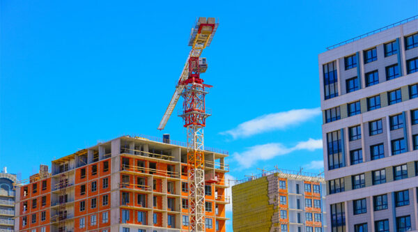 Crane building a block of flats