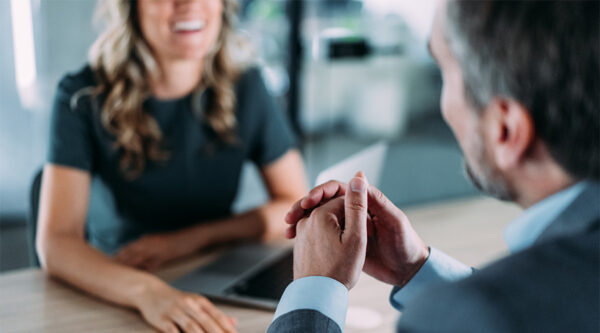 Two people in a meeting