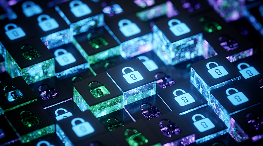 a 3d render of padlocks to represent cybersecurity