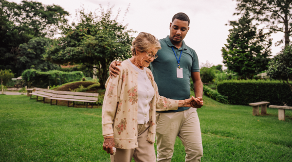 A carer with a resident