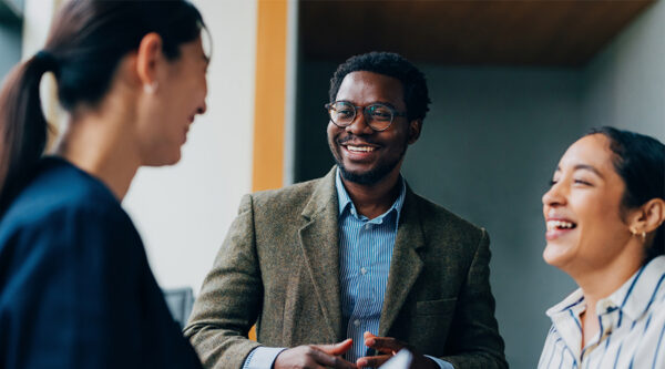 Employees discussing work