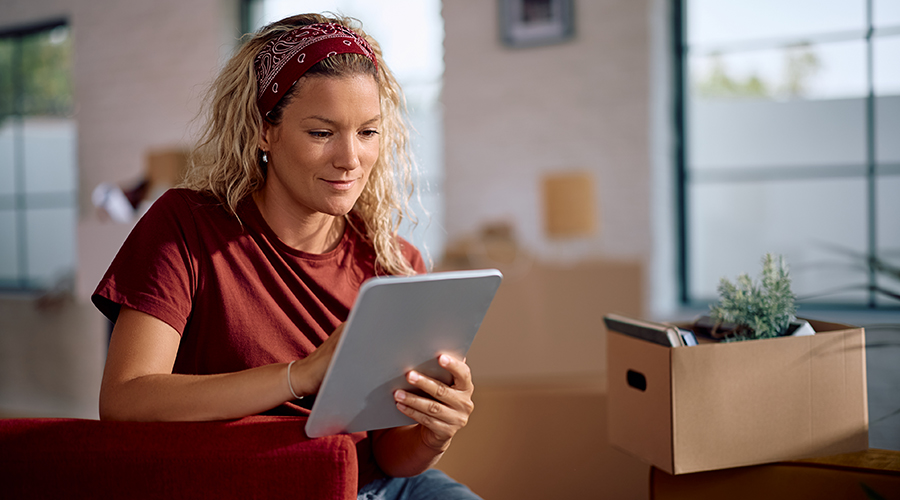 A woman checking her rent review