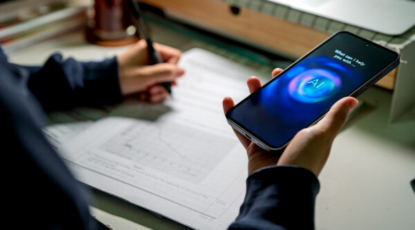 Person holding phone and checking documents