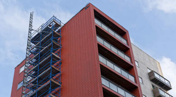 A high rise building with cladding
