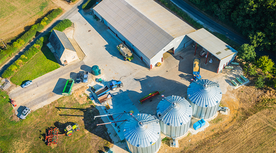 An aerial shot of a farm