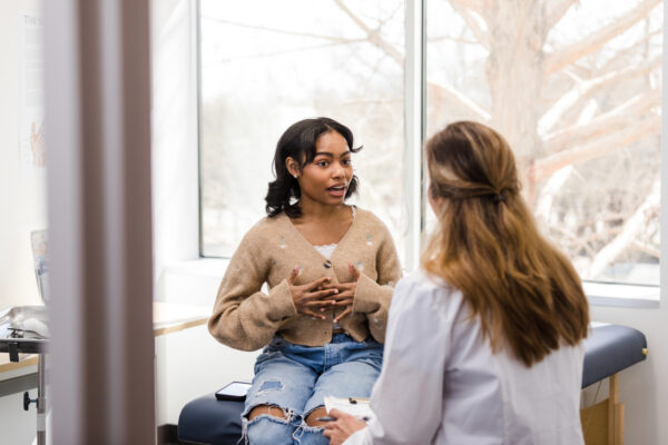 Two people having a discussion